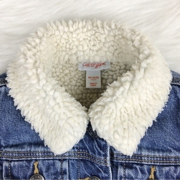 Cat & Jack Sherpa Lined Denim Jacket Blue Jean Coat Medium Wash Pockets Heavy XS - Picture 4 of 11